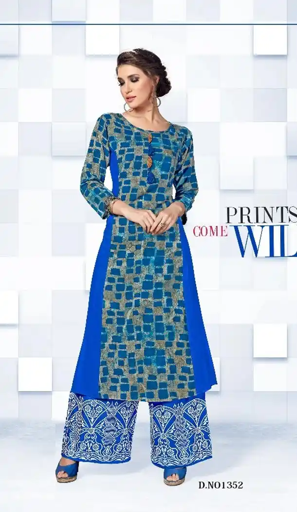 Daily Wear Blue Color Reyon Fabric Casual Wear Palazzo Dress | FHBERV7-1352
