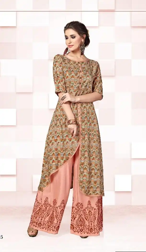Daily Wear Brown Color Reyon Fabric Casual Wear Palazzo Dress | FHBERV7-1355