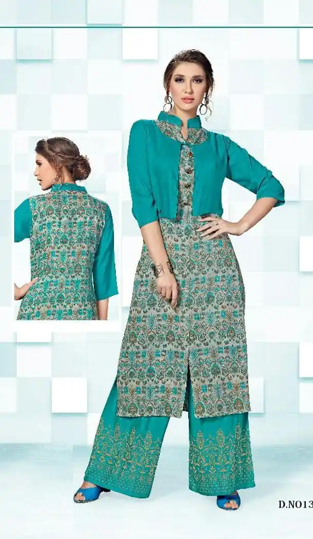 Daily Wear Sky Blue Color Reyon Fabric Casual Wear Palazzo Dress | FHBERV7-1356
