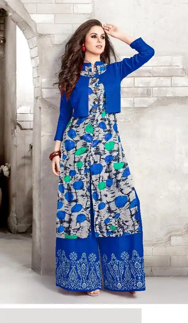 Daily Wear Blue Color Reyon Fabric Casual Wear Palazzo Dress | FHBERV7-1358