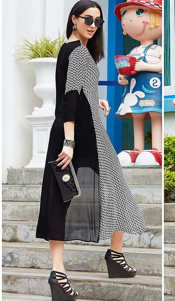 Buy Fancy Indo Western with White & Black  Color Georgette Designer Party Wear Kurti | FHBE-ZB683