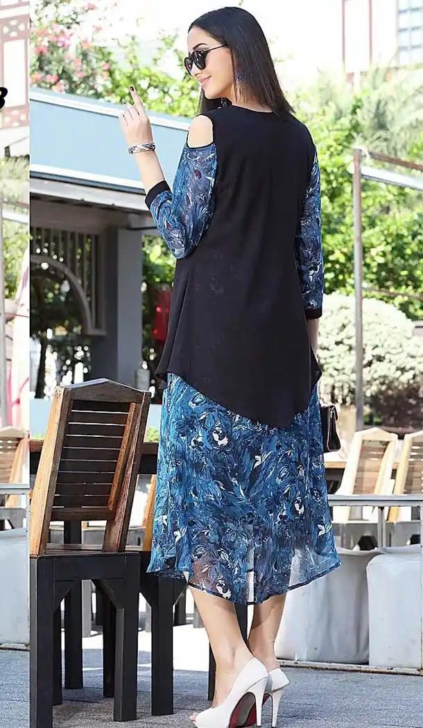 Buy Fancy Indo Western with Blue & White Color Georgette Designer Party Wear Kurti | FHBE-ZB688