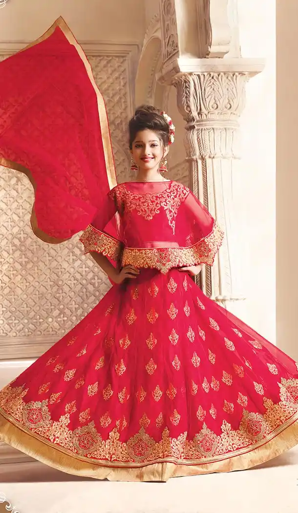 Red Color Net Silk Designer Girls Lehenga Choli | FHBE10503