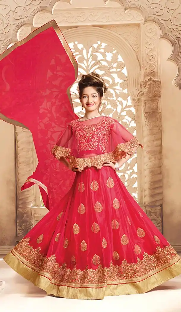 Red Color Net Silk Designer Girls Lehenga Choli | FHBE10507