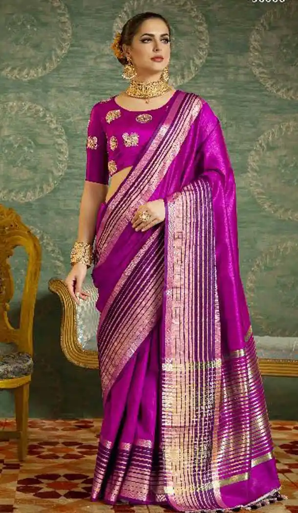 Falsa Color With Kesar Silk Embroidered Indian Traditional Sarees | FHBEKD36006