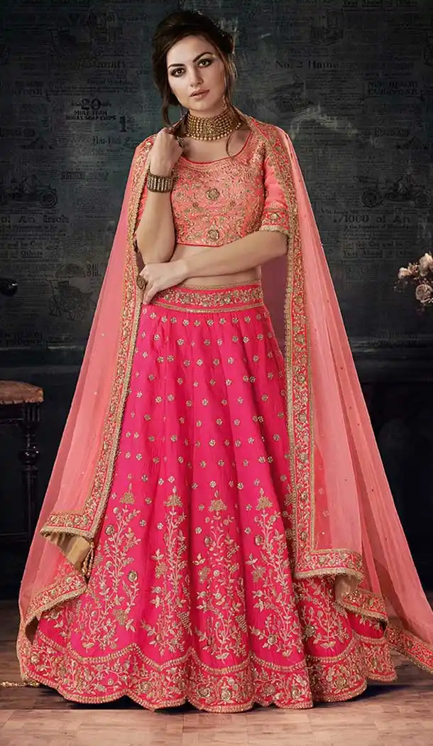 Dual Tone Taffetas Silk A Line Engagement Designer Lehenga with beautified embroidery designs | FHBEMM7414