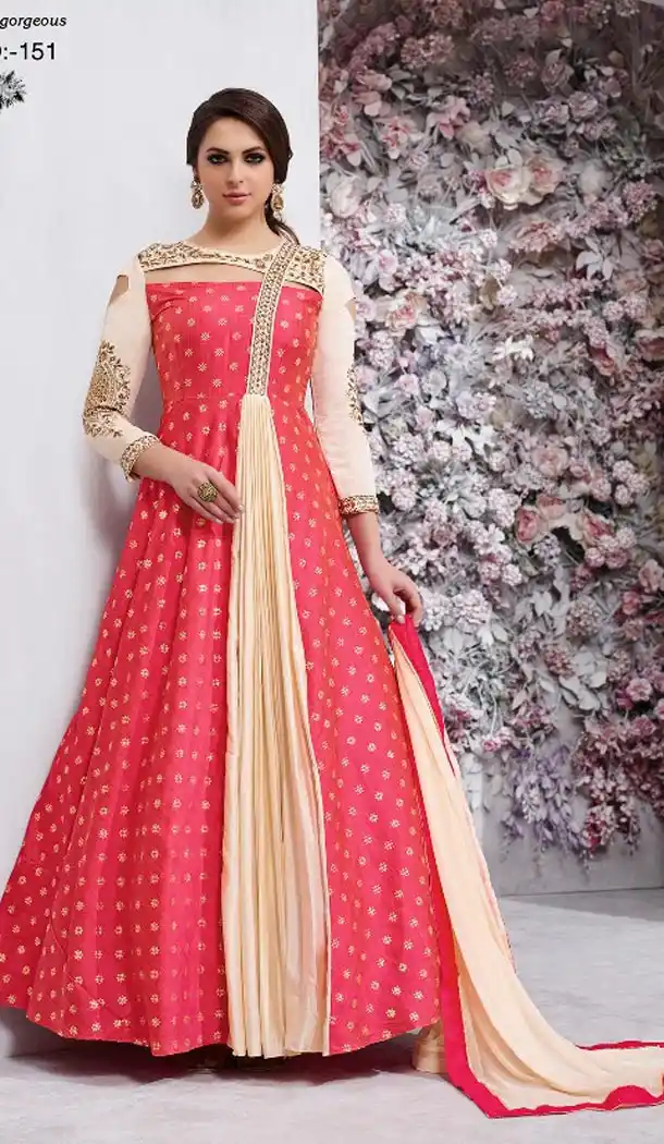 Rose Pink Color Tafeta Silk Party Wear Readymade Gown | BE-NVO6-151