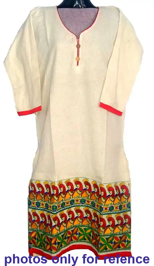 Orange and Off white Color Cotton Party Readymade Kurtis | FH5555144
