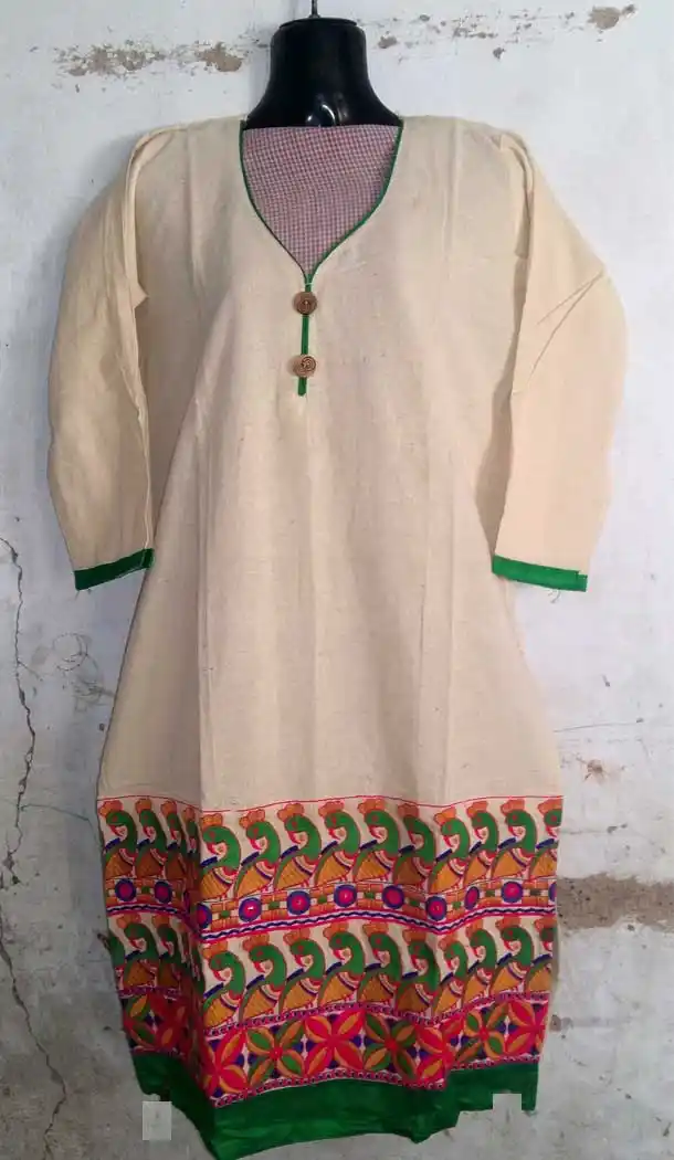 Green and Off white Color Cotton Party Readymade Kurtis | FH5555147