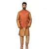 Mens Art Silk Golden Kurta Pajama with Nehru Jecket | FHK13465463