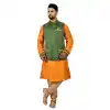 Mens Art Silk Cadminm Orange Kurta Pajama with Nehru Jecket | FHK13465465