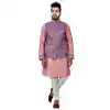 Mens Art Silk Cameo Pink Kurta Pajama with Nehru Jecket | FHK13465466