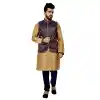 Mens Art Silk Golden Kurta Pajama with Nehru Jecket | FHK13465470