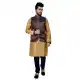 Mens Art Silk Golden Kurta Pajama with Nehru Jecket | FHK13465470