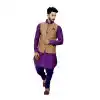 Mens Ghiccha Silk Purple Kurta Pajama with Nehru Jecket | FHK13465476
