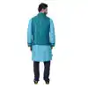 Mens Art Silk Lagoon Blue Purple Kurta Pajama with Nehru Jecket | FHK13465477