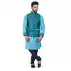 Mens Art Silk Lagoon Blue Purple Kurta Pajama with Nehru Jecket | FHK13465477
