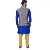 Mens Art Silk Mono Blue Kurta Pajama with Nehru Jecket | FHK13465478