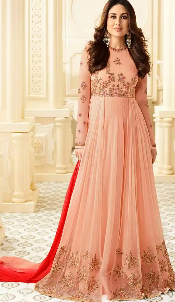 Kareena Kapoor Beige Cream Georgette Long Salwar Kameez | FHK13275481