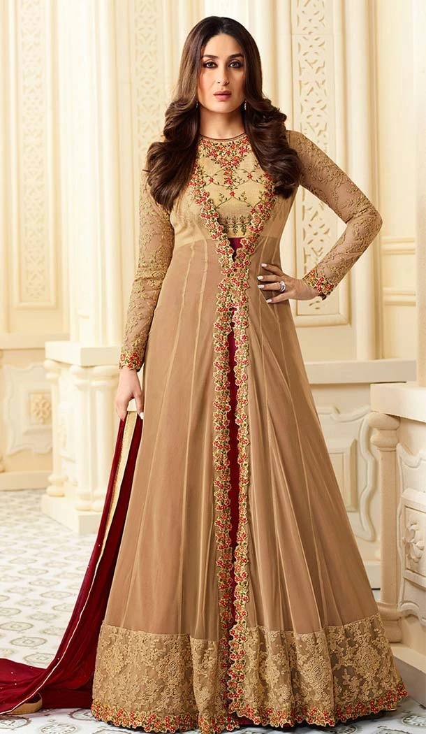Kareena Kapoor Beige Paper Silk Long Salwar Kameez | FHK13275484