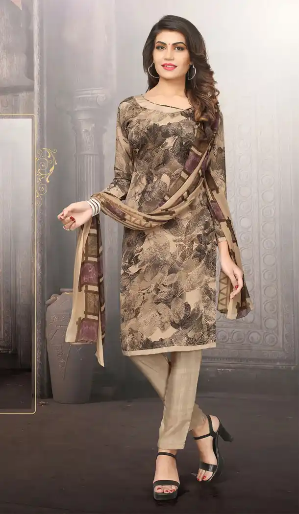 Buy Printed Straight Cut Suit in Dark Eye Color with dupatta Faux Chiffon Dupatta online  | FHKF13465649