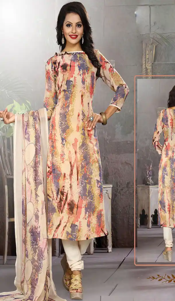 Buy Printed Straight Cut Suit in Dark Cram Color with dupatta Faux Chiffon Dupatta online | FHKF13465655