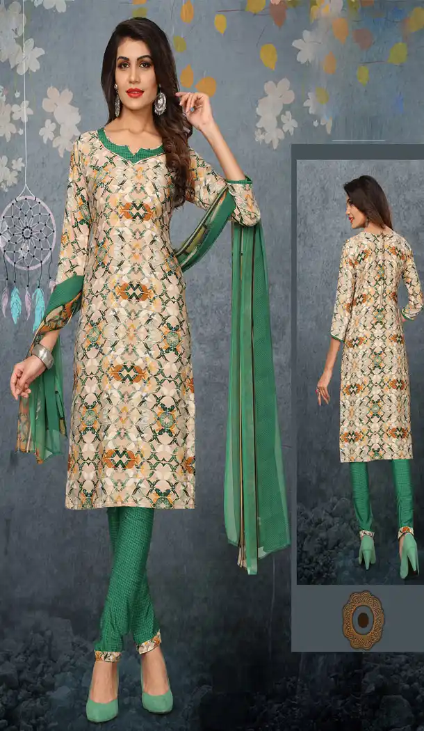Buy Printed Straight Cut Suit in Green Color with dupatta Faux Chiffon Dupatta online | FHKF13465662