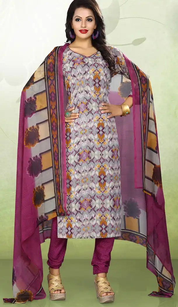 Buy Printed Straight Cut Suit in Falsa Color with dupatta Faux Chiffon Dupatta online | FHKF13465663