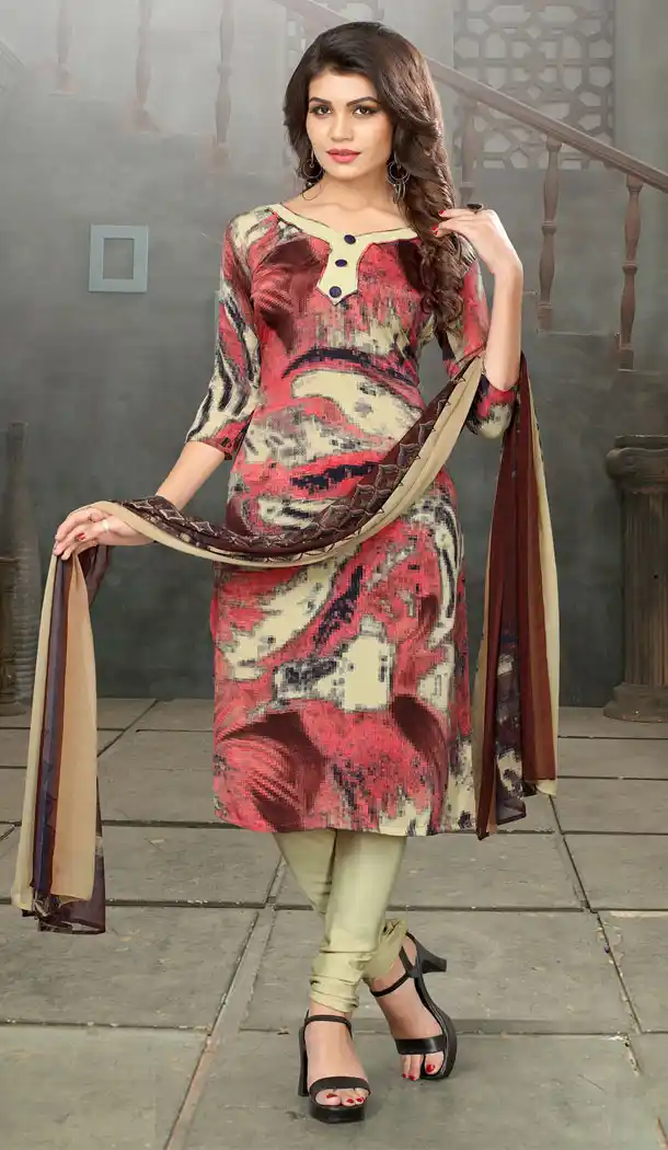 Buy Printed Straight Cut Suit in Tometo brown Color with dupatta Faux Chiffon Dupatta online | FHKF13465664