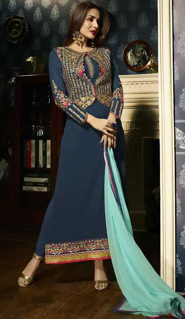 Indian Celebrity Malaika Arora Khan Blue Color Party Wear Dresses | FHKF13725933