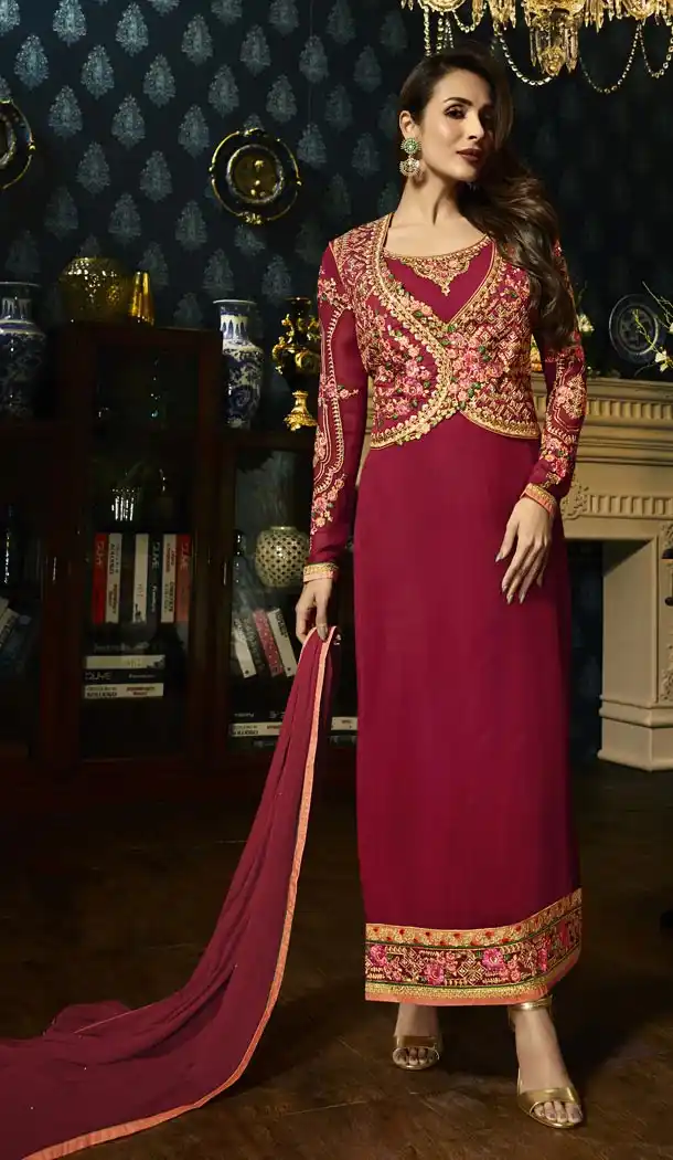 Indian Celebrity Malaika Arora Khan Red Color Party Wear Dresses | FHKF13725934