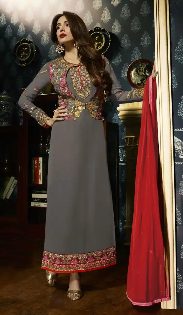 Indian Celebrity Malaika Arora Khan Grey Color Party Wear Dresses | FHKF13725935