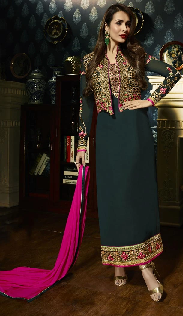 Indian Celebrity Malaika Arora Khan Green Color Party Wear Dresses | FHKF13725937