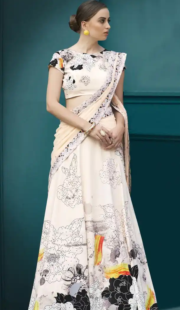 Pure Spandex Natural Silk Cream Color Lehenga Choli | FHKF1382826007