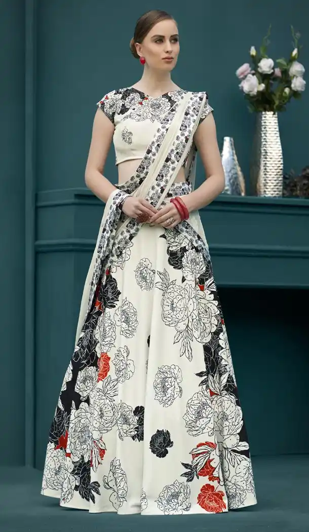 Cream Color Pure Spandex Natural Silk Lehenga Choli | FHKF1382826008