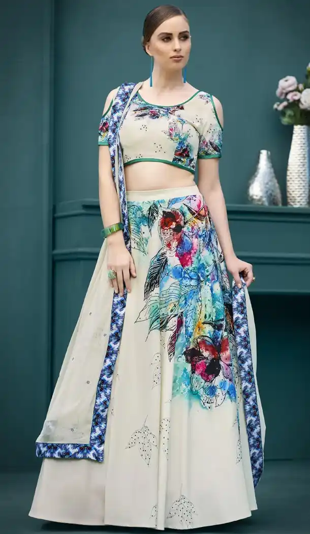 Cream Color Pure Spandex Natural Silk Party Wear Lehenga Choli | FHKF1382826010