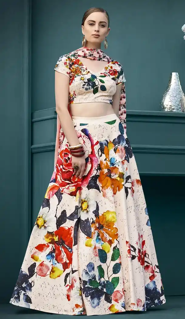 Cream Color Pure Spandex Silk Party Wear Lehenga Choli | FHKF1382826011