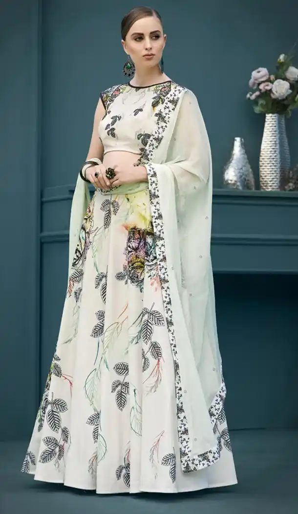 Cream Color Pure Silk Party Wear Lehenga Choli | FHKF1382826012