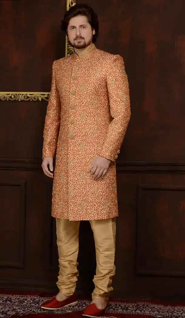 Orange Color Banarasi Silk Readymade Man Sherwani | FHKF7968-76390
