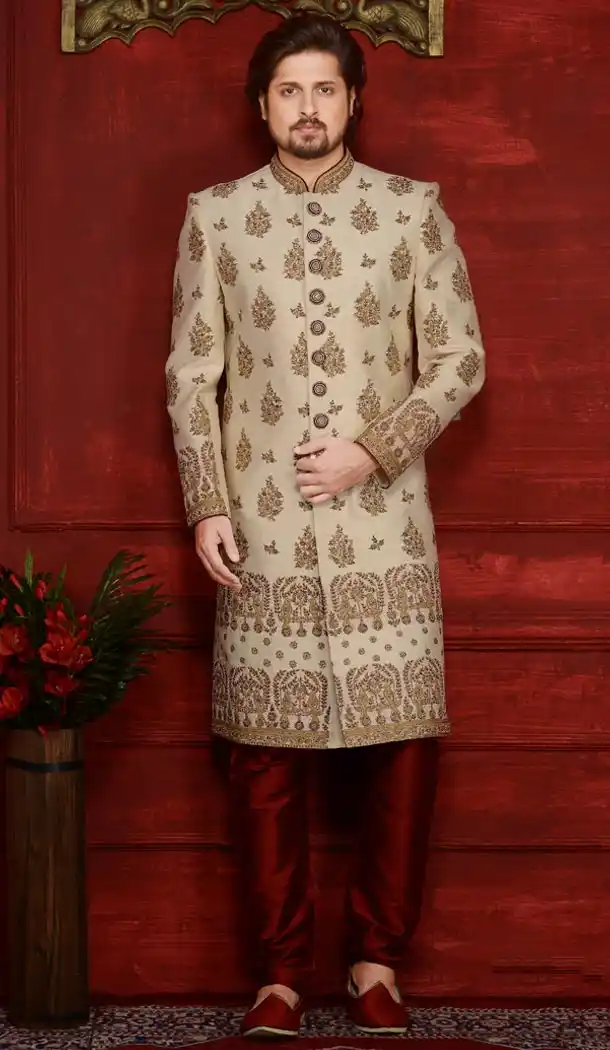 Beige Color Banarasi Silk Readymade Man Sherwani | FHKF7968-76392