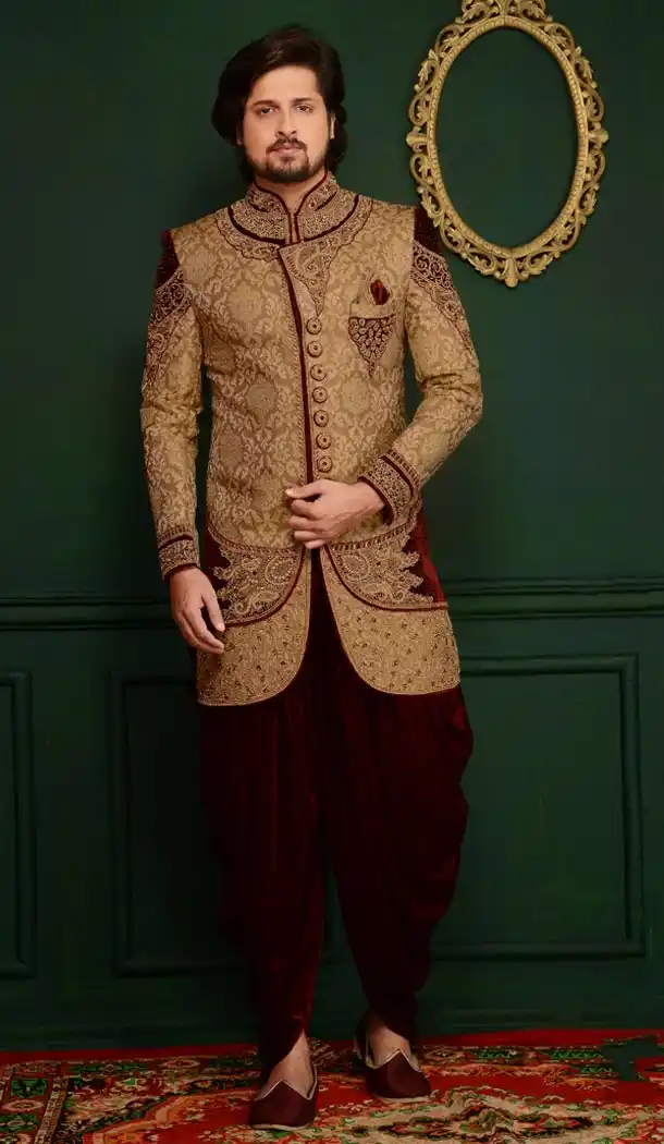 Brown Color Jacquard Readymade Man Sherwani | FHKF7968-76398