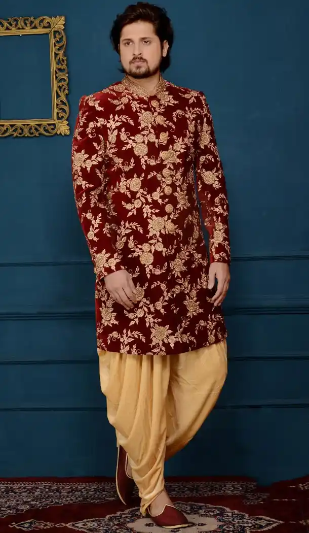 Maroon Color Velvet Readymade Man Sherwani | FHKF7968-76402