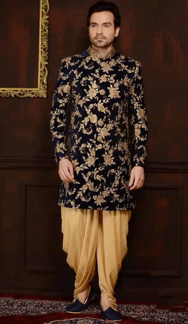 Black Color Velvet Readymade Man Sherwani | FHKF7968-76403