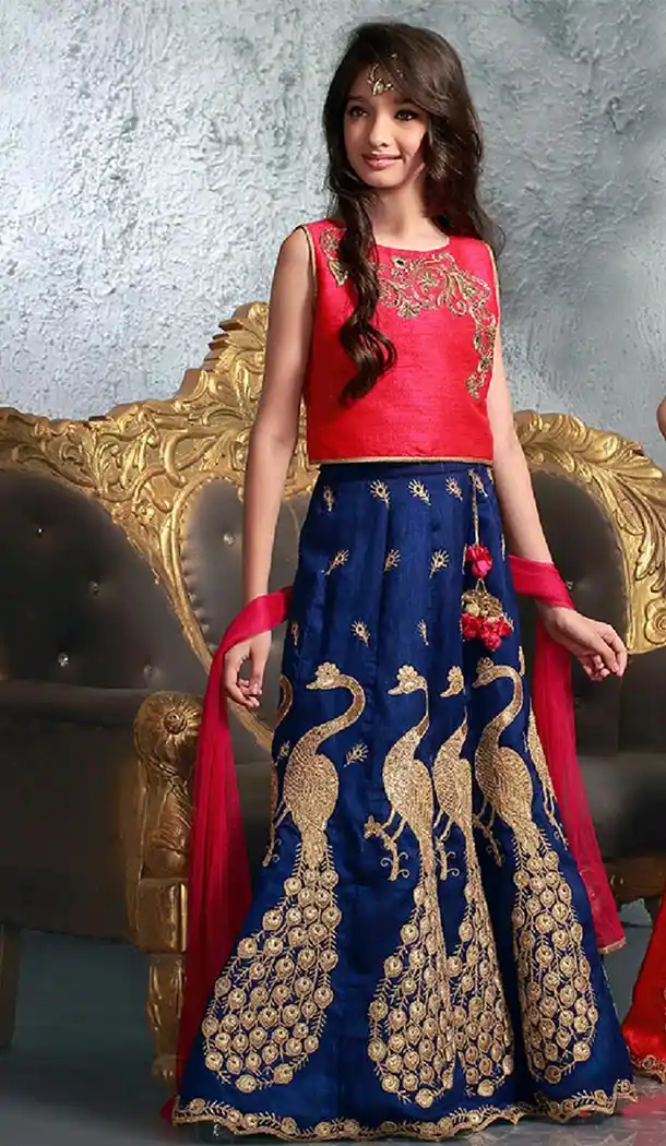 Neavy Bue Color Silk Party Wear Gilrs Lehenga Choli | FHKF909386869