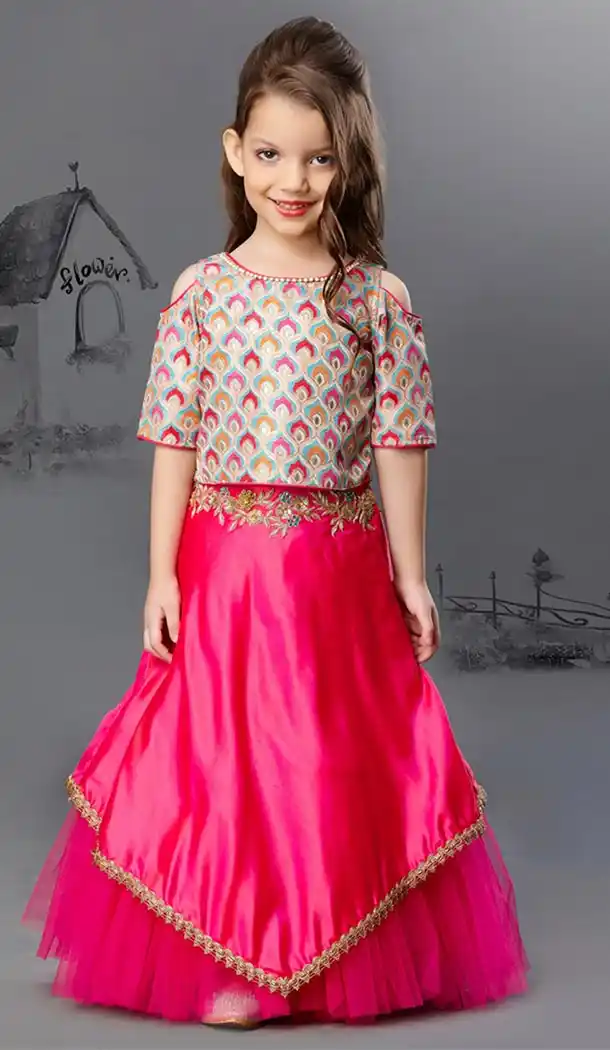 Pink Color Silk Party Wear Gilrs Lehenga Choli | FHKF909386870