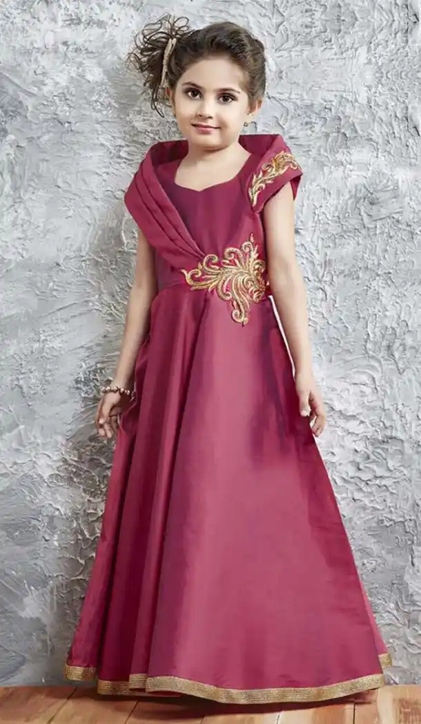 Violet Color Silk Party Wear Gilrs Gown Dress | FHKF909386871