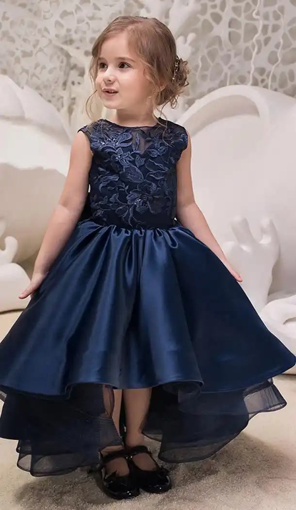 Neavy Bue Color Silk Party Wear Girls Gown Dress | FHKF909386876
