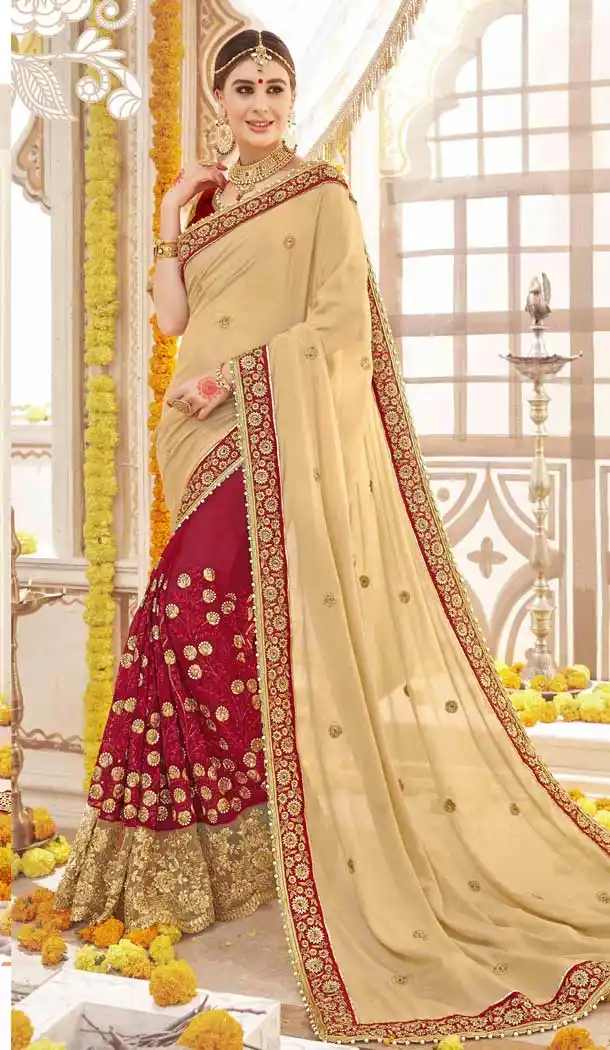 Red Color Georgette Designers Wedding Bridal Sarees with Art Silk Blouse | FHRK248628618