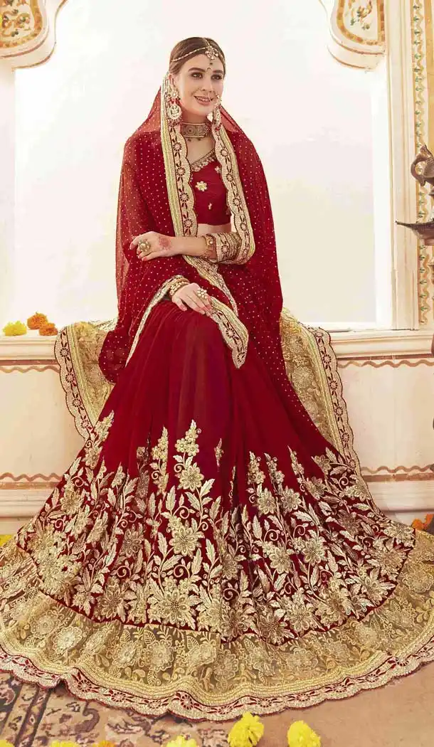 Red Color Georgette Designers Wedding Bridal Sarees with Art Silk Blouse | FHRK248628621