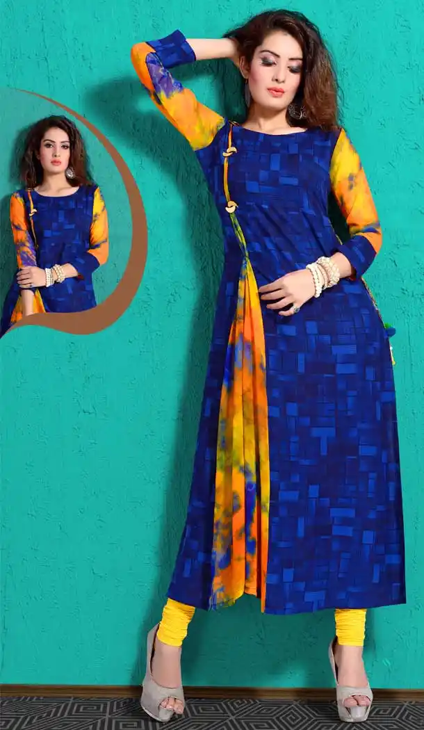 Chanderi Digital Printed Grey Color Straight Readymade Kurtis | FHRK248928663